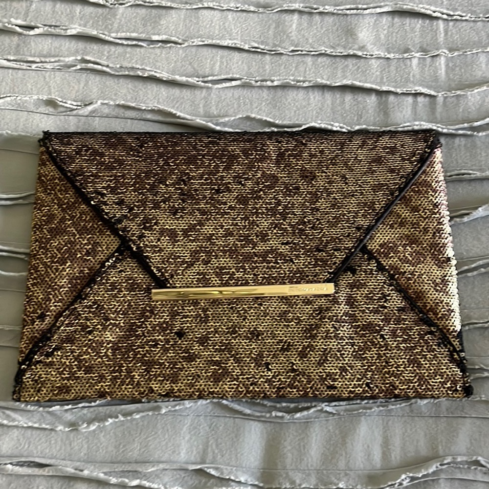 BCBG Maxazria bronze clutch
